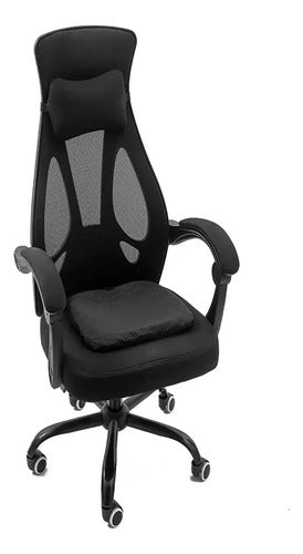 Almohadon Gel Silicona Flexible Con Funda Silla Escritorio Azul Con Funda Negra Liso