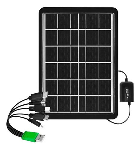 Panel Solar Cargador Usb Con Cables + Luz Recargable 30 Leds Negro 6v