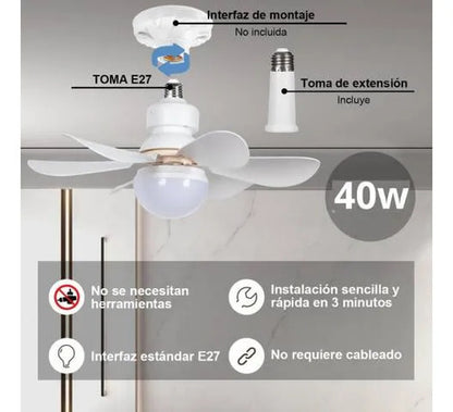 Lámpara Ventilador Led 40w 6 Aspas Control Remoto Rosca E27 52 Cm Blanco