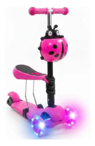 Scooter Infantil 2 En 1 Asiento Luz Rueda Ajustable Tripatín Rosa