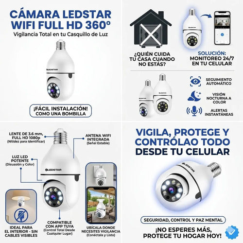 Camara Vigilancia Foco Inalambrica Wifi 1080p Android Ios Hd Blanco