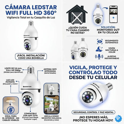 Camara Vigilancia Foco Inalambrica Wifi 1080p Android Ios Hd Blanco