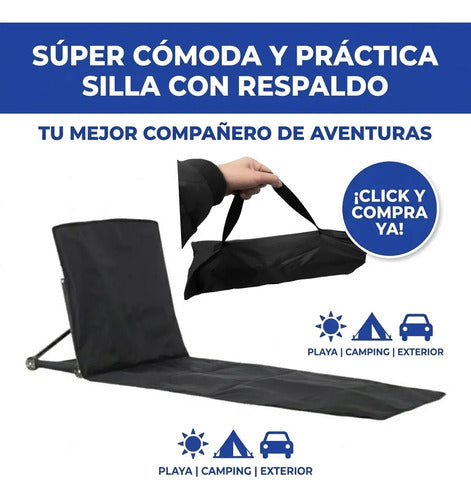 Silla Plegable Playa Camping Respaldo Bolso Portatil 100cm Negro