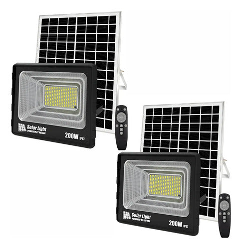 X2 Foco Solar Led Exterior 200w Reflector Con Control Remoto Negro Blanco Frío