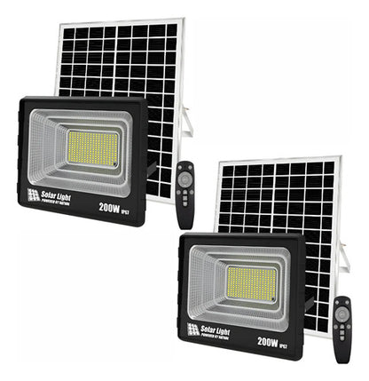 X2 Foco Solar Led Exterior 200w Reflector Con Control Remoto Negro Blanco Frío