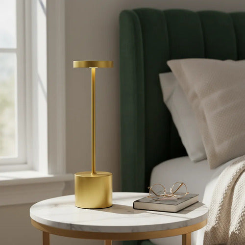 Lampara Luz Gold Led Velador Usb Touch Recargable Tactil Dorado Blanco