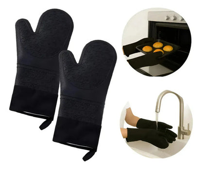 Set X2 Guante Manopla Horno Silicona Doble Capa Aislante Negro X2
