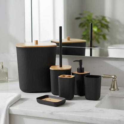 Juego De Baño Set Accesorios Papelera Plástico Porta Cepillo Negro