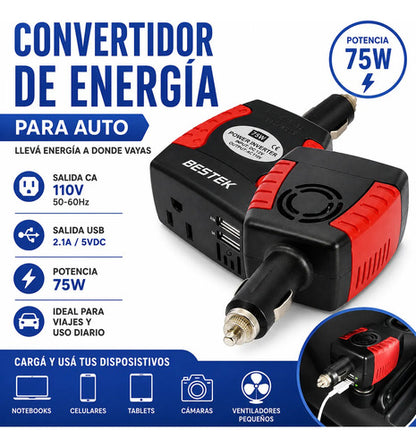 Convertidor Energía Auto Inversor Corriente 2 Usb Cargador