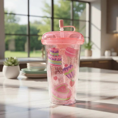Vaso Acrílico Tapa Silicona Sorbito 450ml Doble Pared Rosa Rosa