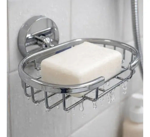 Porta Jabón Baño Pared Zinc Rejilla Ovalada Jabonera 15x12cm Plateado