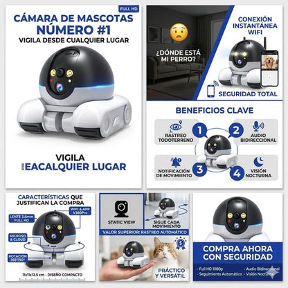 Robot Camara Wifi Interior Mascotas Full Hd Vision Nocturna Blanco