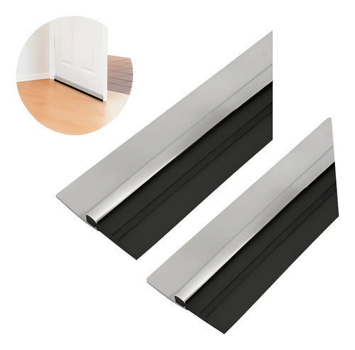 X2 Burlete Zocalo Puerta Casa Tope Proteccion Insectos Plateado Con Negro Liso