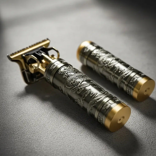 Set Cortapelo Afeitadora Buda Vintage Usb 300mah Metalico Bronce Viejo / Dorado Envejecido