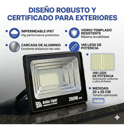X2 Foco Solar Led Exterior 200w Reflector Con Control Remoto Negro Blanco Frío