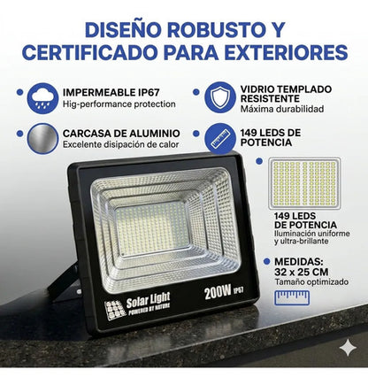 X2 Foco Solar Led Exterior 200w Reflector Con Control Remoto Negro Blanco Frío