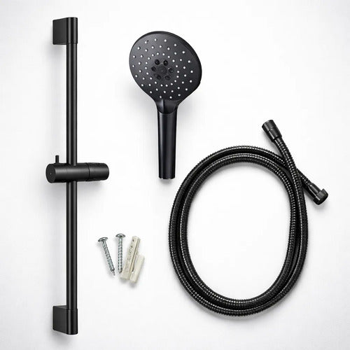 Duchero Manual Baño Barra Soporte Manguera Ajustable Lluvero Negro Mate
