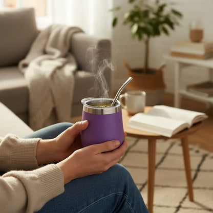 Mate Termico Acero Inoxidable Tapa Bebidas Infusiones 230ml Violeta Liso