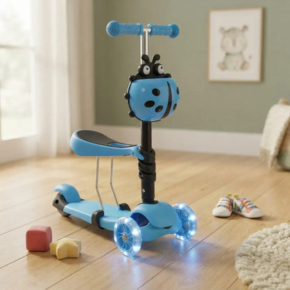 Scooter Infantil 2 En 1 Asiento Ajustable Luz Rueda Tripatín Celeste