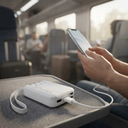 Power Bank 4000mah Cables Integrados Panel Solar Cargador Blanco