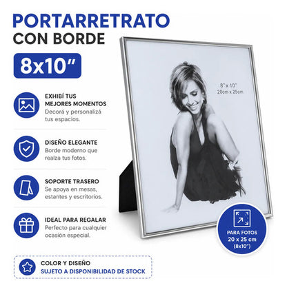Portarretrato Marco Foto Borde 8x10 20x25cm Mesa Pared Plateado