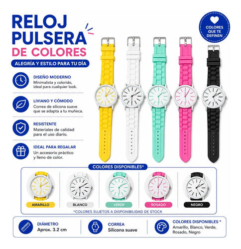 Reloj De Pulsera Analógico Correa De Colores Diseño Casual Verde
