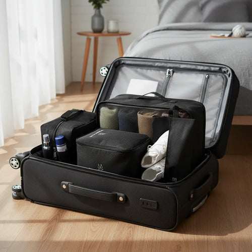 Set Pack Organizadores Viaje 7 Piezas Valija Ropa Bolsas Negro