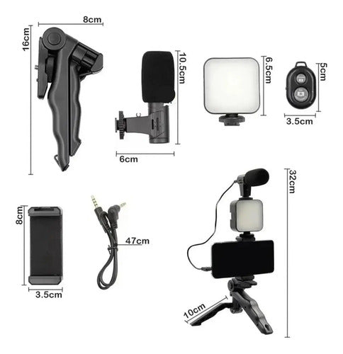 Tripode Soporte Celular Con Luz Led Y Microfono Para Video Negro