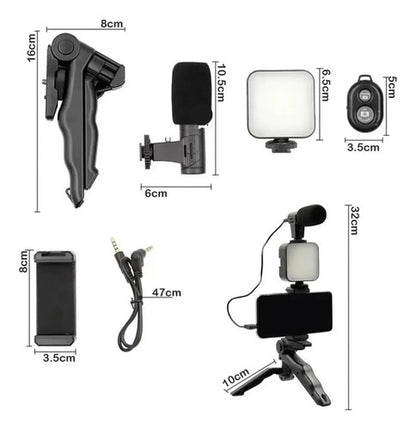 Tripode Soporte Celular Con Luz Led Y Microfono Para Video Negro