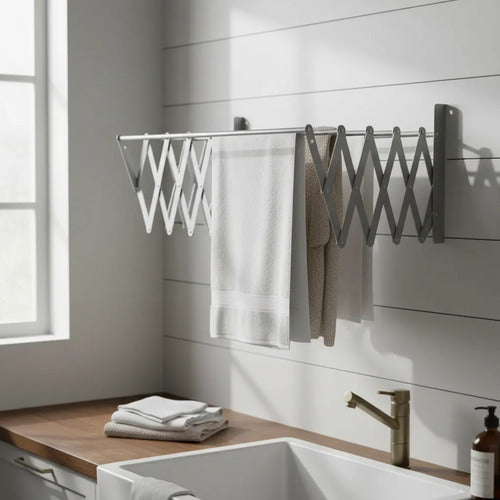 Tendedero Pared Plegable Extensible 5 Varilla Aluminio 80x80 Gris