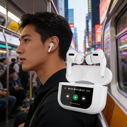 Auriculares Bluetooth Display Táctil Cancelación De Ruido Blanco