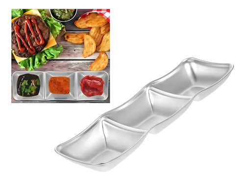 Plato Bandeja Para Condimentos Bowl Triple Acero Inoxidable Plateado