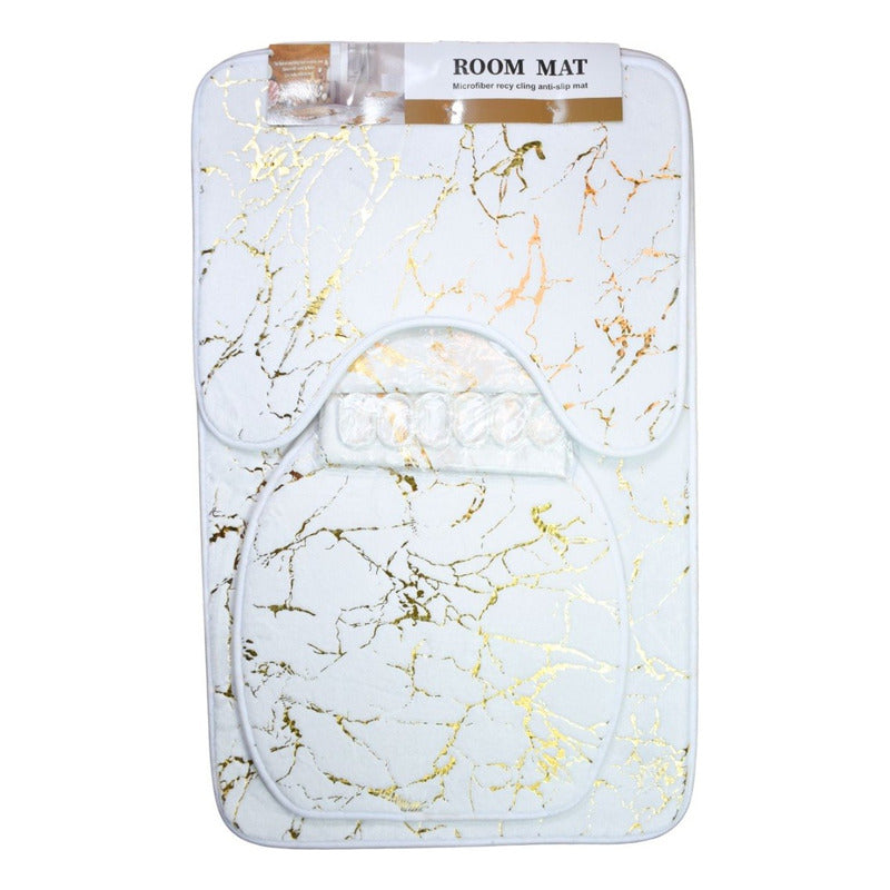 Pack De Alfombras Y Cortina De Baño Diseño Marmol 4pcs.