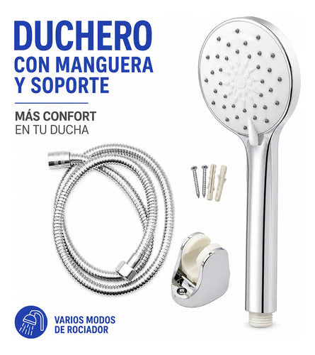 Set Kit Duchero Manual Manguera Soporte 150cm Baño Ducha Plateado