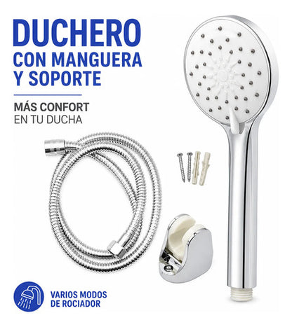 Set Kit Duchero Manual Manguera Soporte 150cm Baño Ducha Plateado