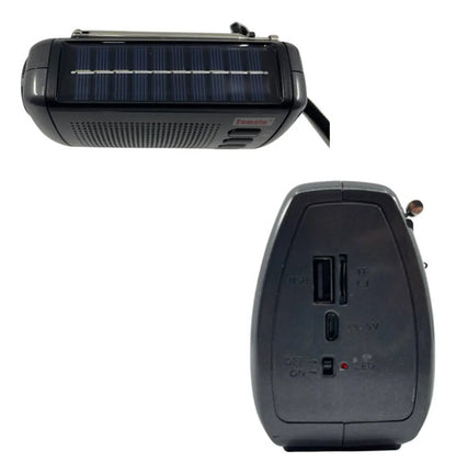 Radio Portatil Recargable Panel Solar Fm Bluetooth Sd Tws Negro