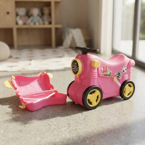 Andador Valija Infantil Moto Ruedas Correa Ajustable Viaje Rosa