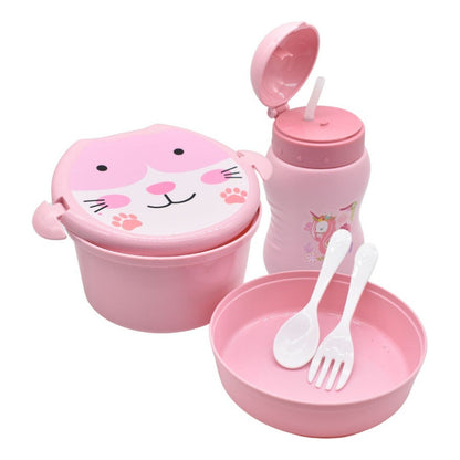 Lonchera Vianda Con Vaso Y Cubiertos De Plastico Para Niños