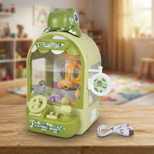 Máquina Garra Infantil Dinosaurio Peluches Usb 30cm Verde Verde