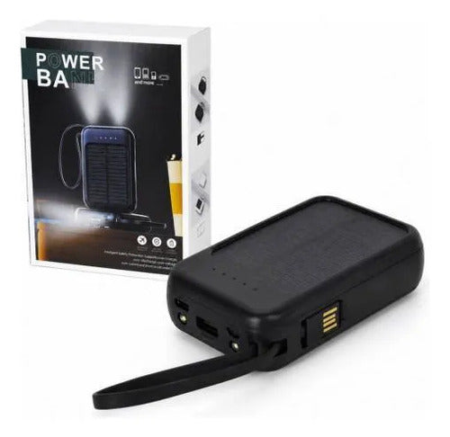Batería Externa 4000mah Cables Integrados Solar Power Bank Negro