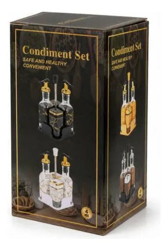 Set Condimentero Soporte Pack 4 Piezas Vidrio Soporte Cocina Blanco