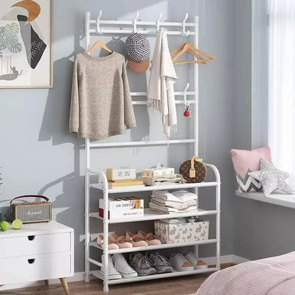 Organizador Zapatos Zapatero Botinero Con Perchero Ganchos Mueble De 4 Niveles Ancho 80cm Color Blanco Levys Bazar