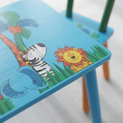 Set Mesa Infantil 2 Sillas Madera Fácil Armado Para Niños Celeste
