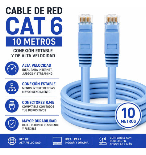 Cable Red Ethernet Categoria 6 Internet 10 Metros Lan Rj45