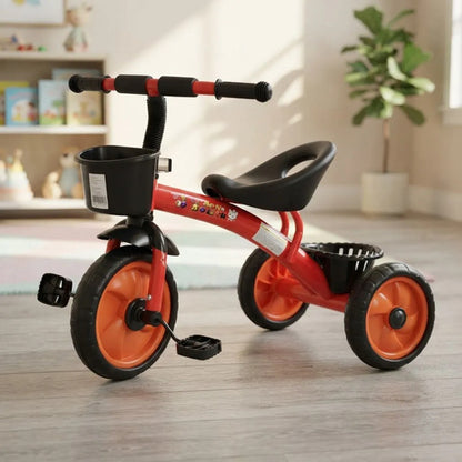 Triciclo Infantil 3 Ruedas Pedales 2 Canastos Acero 66cm Rojo