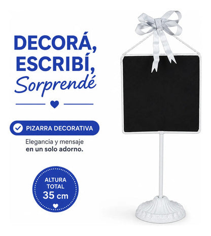 Adorno Pizarra Decorativa Base Metal Sobremesa 35cm Plateado