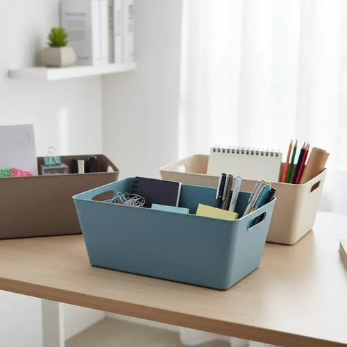 Caja Canasto Organizador Plástico Rectangular Asas 39x20cm Gris