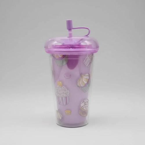 Vaso Acrílico Doble Pared Tapa Silicona Sorbito 450ml Lila Lila