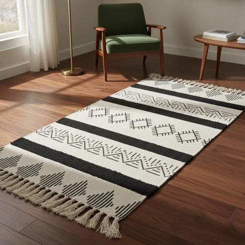 Alfombra Bohemia Decorativa Algodón Flecos Geométrica 140cm 140 M 60 M Aleatorio
