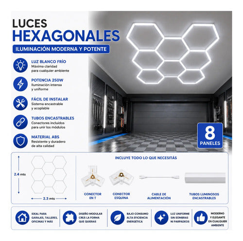 Luces Hexagonales Led 8 Paneles 250w Blanco Frío 2.3x2.4m Blanco Frío
